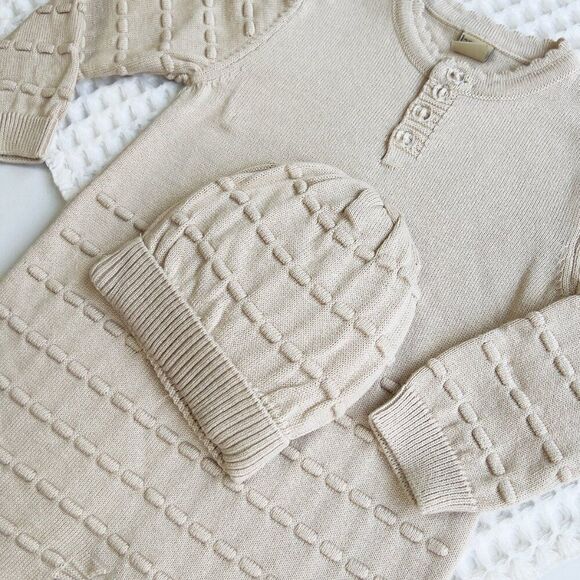 Baby Knit Jumpsuit with Applique and Beanie Jumper | 100% Cotton Fall Wi… - Picture 2 of 2